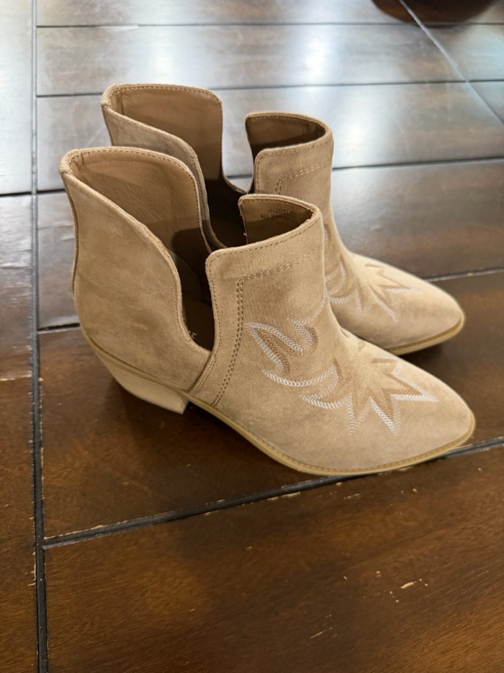 Women's Neutral Suede Western Cutout Ankle Booties